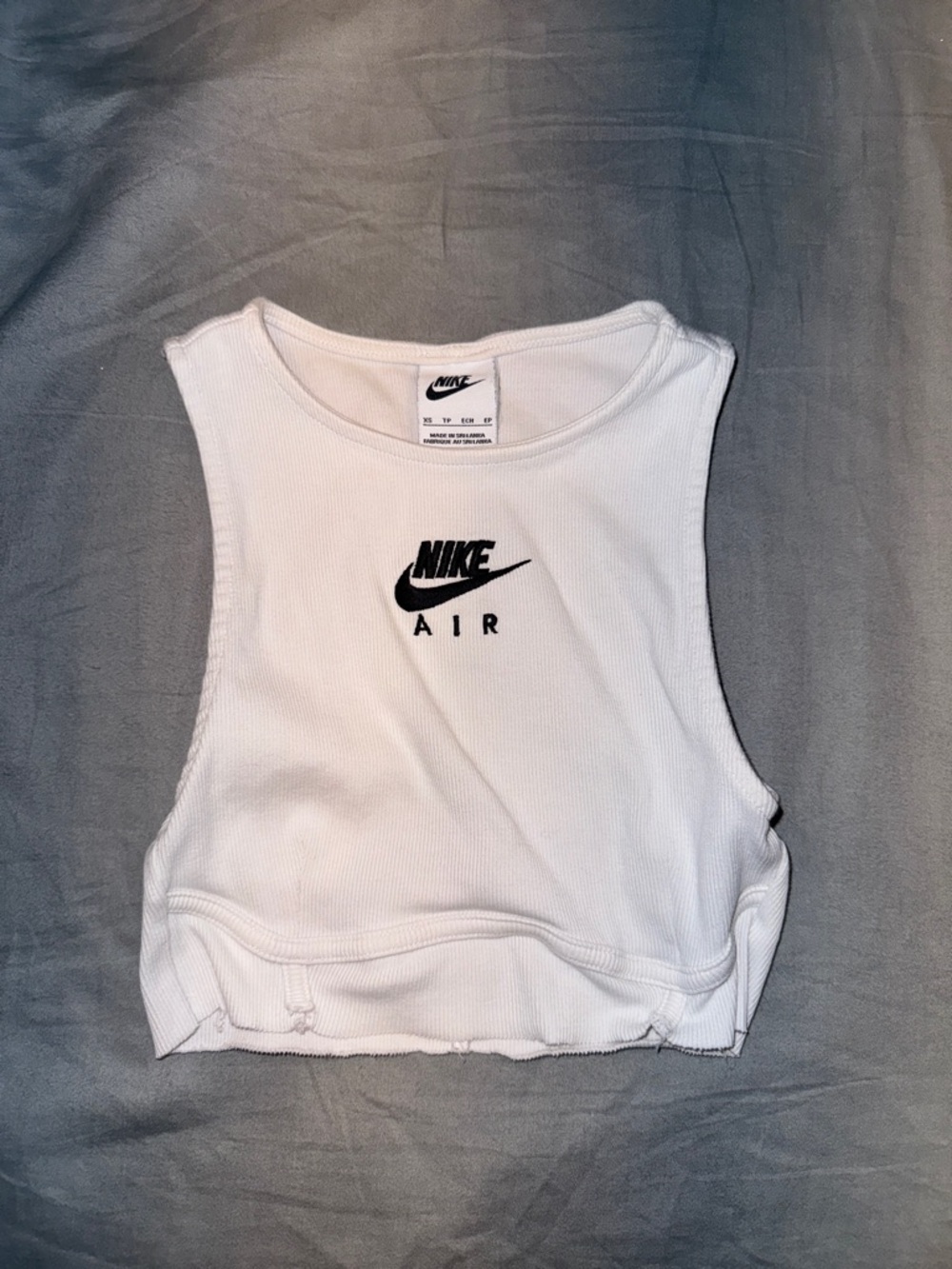Nike White Ribbed Cropped Tank with Black Logo